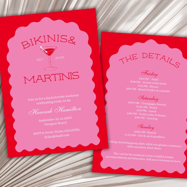 Invitation Bikinis Et Martinis Bold Rose & Rouge Bachelorette (Bikinis And Martinis Bold Pink & Red Bachelorette Invitation)
