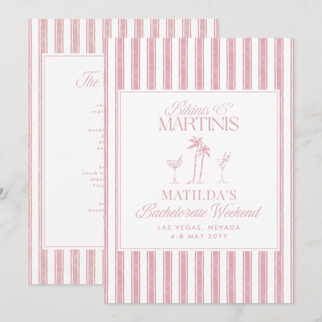 Invitation Bikinis et martinis Élégante bachelorette vintage (Devant / Derrière)