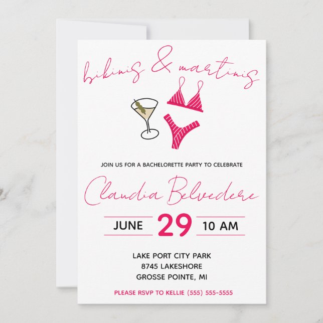 Invitation Bikinis et Martinis Thématique Bachelorette (Devant)