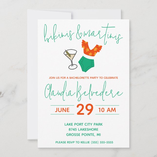 Invitation Bikinis et Martinis Thématique Bachelorette (Devant)