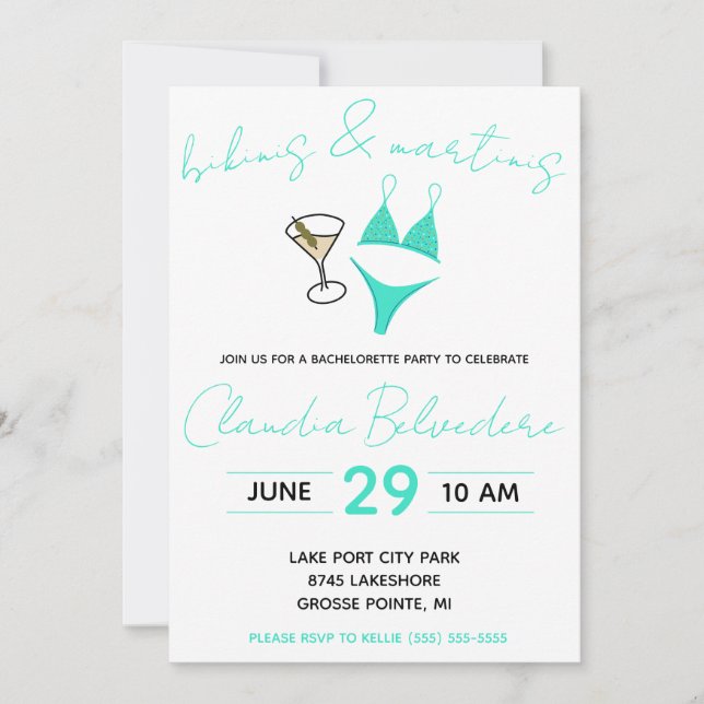 Invitation Bikinis et Martinis Thématique Bachelorette (Devant)