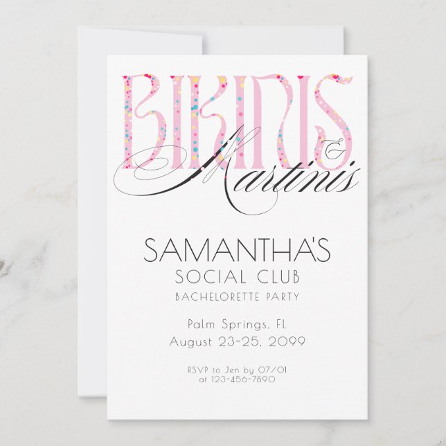 Invitation Bikinis & Martini Beach Bach Tropical Bachelorette (Devant)