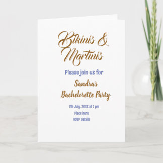 Invitation bikinis & martinis bachelorette party name brown 