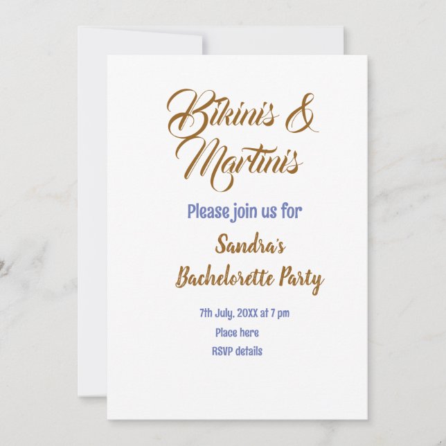 Invitation bikinis & martinis bachelorette party name brown  (Devant)