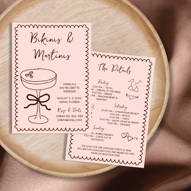 Invitation Bikinis tirés à la main & Martinis Bachelorette (Hand Drawn Bikinis & Martinis Bachelorette Party Invitation)