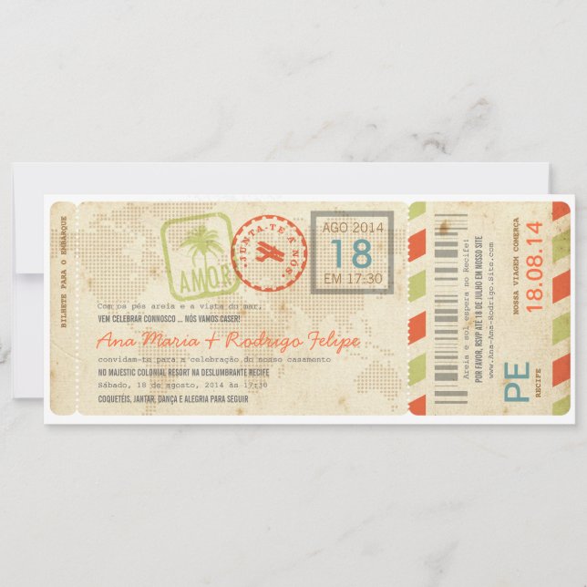 Invitation Bilhet d'Avião embarque convite de casamento (Devant)