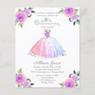 Invitation bilingue colorée pour Quinceanera à pet