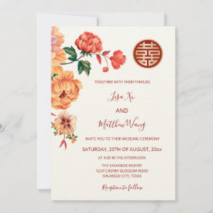 Invitation BILINGUE   Mariage chinois White Peony