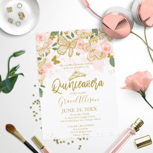 Invitation bilingue pour Quinceanera papillon