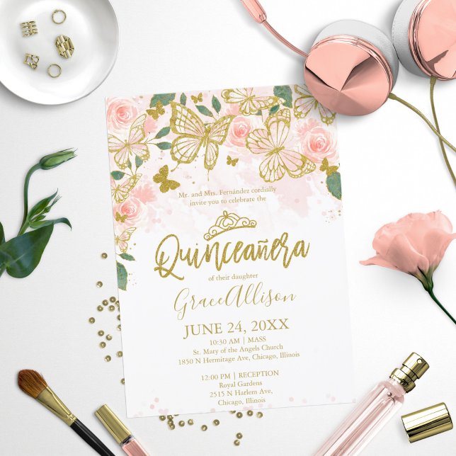 Invitation bilingue pour Quinceanera papillon  (Créateur téléchargé)