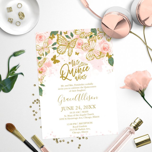 Invitation bilingue pour Quinceanera papillon  (Créateur téléchargé)
