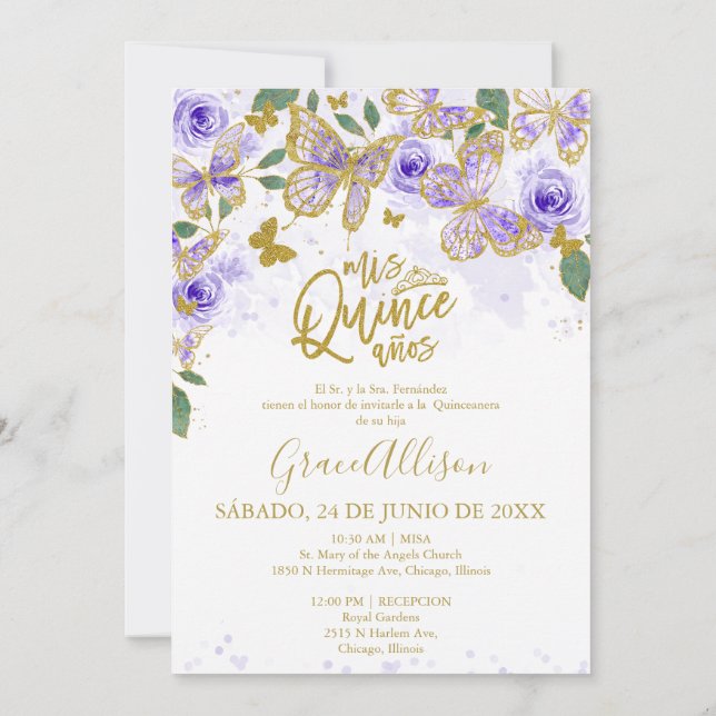 Invitation bilingue pour Quinceanera papillon  (Dos)