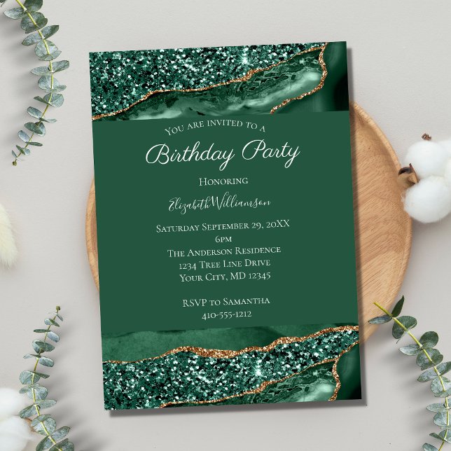 Invitation Bille de Verre Agate Pailletée Or Vert Pour Son An (Créateur téléchargé)