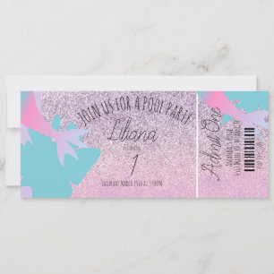 Invitation Billet Anniversaire Faux Paillettes Piscine Sirène