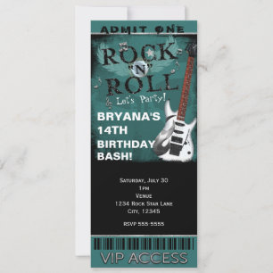 Invitation Billet Anniversaire VIP Party Rock N Roll Star Gla