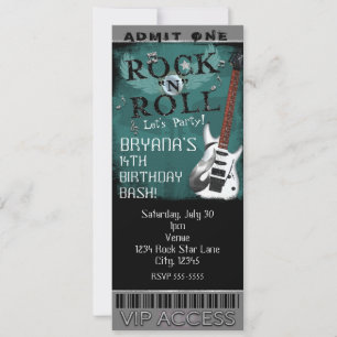 Invitation Billet Anniversaire VIP Party Rock N Roll Star Gla