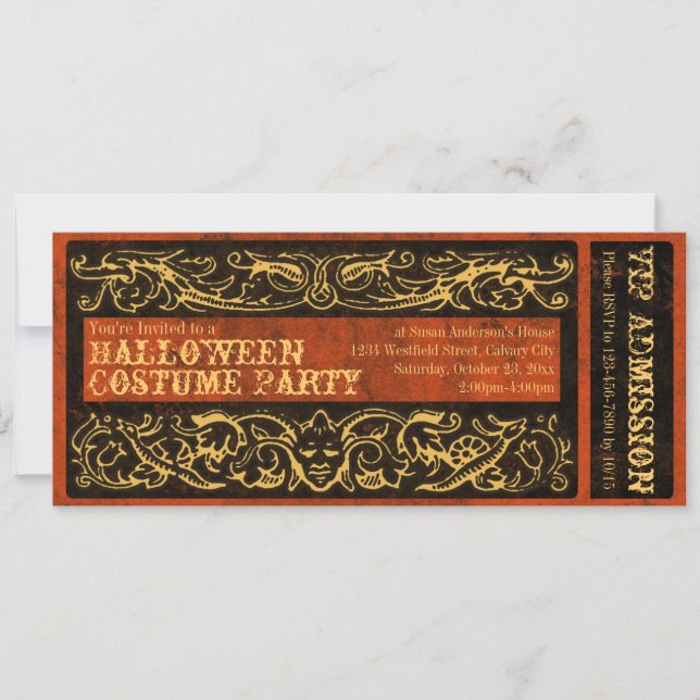 Invitation Billet antique Halloween Costume Party Vintage (Devant)