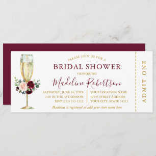 Invitation Billet Aquarelle Bourgogne Mixte Douche Florale