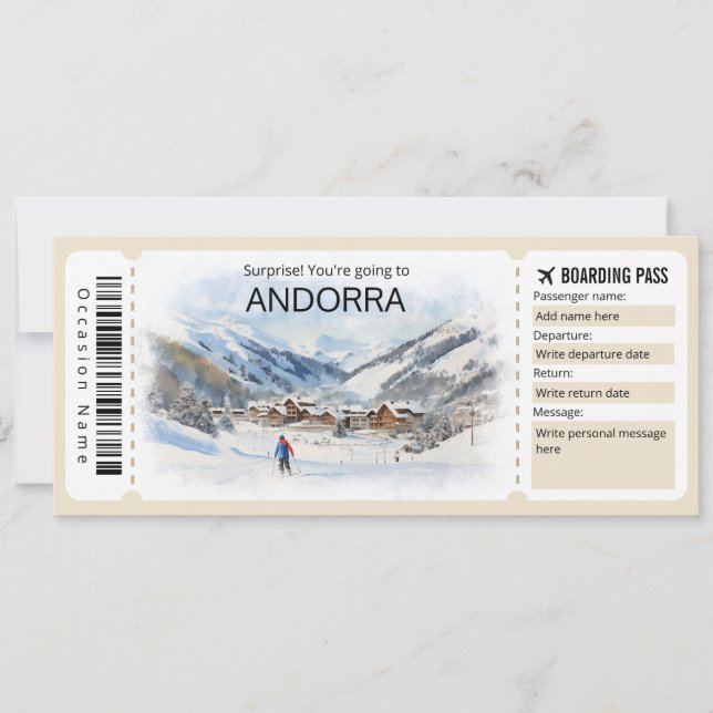 Invitation Billet avion Andorre modifiable, voyage Andorre (Devant)
