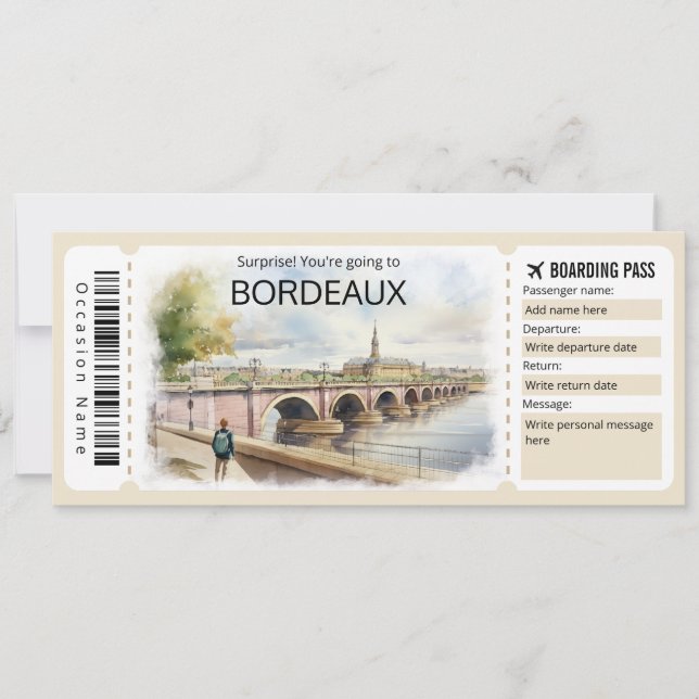 Invitation Billet Avion Bordeaux modifiable, France Trip (Devant)