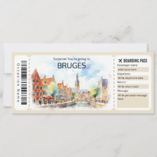 Invitation Billet Avion Bruges modifiable, Voyage Belgique