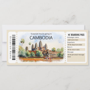 Invitation Billet Avion Cambodge modifiable, Voyage Cambodge