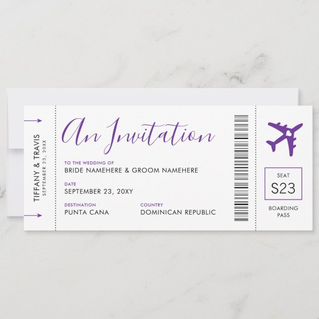 Invitation Billet Avion de Passe d'embarquement Mariage de vo (Devant)