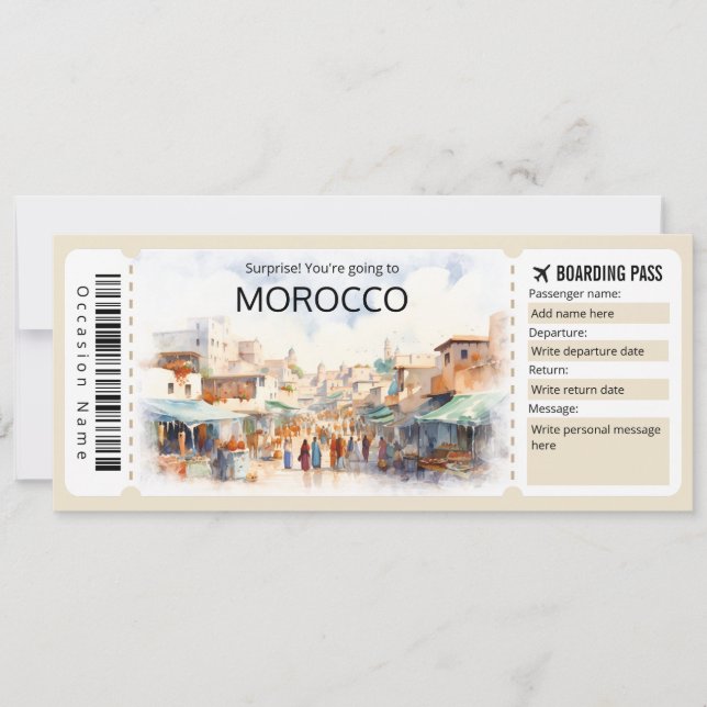 Invitation Billet Avion Editable Morocco Boarding Pass (Devant)