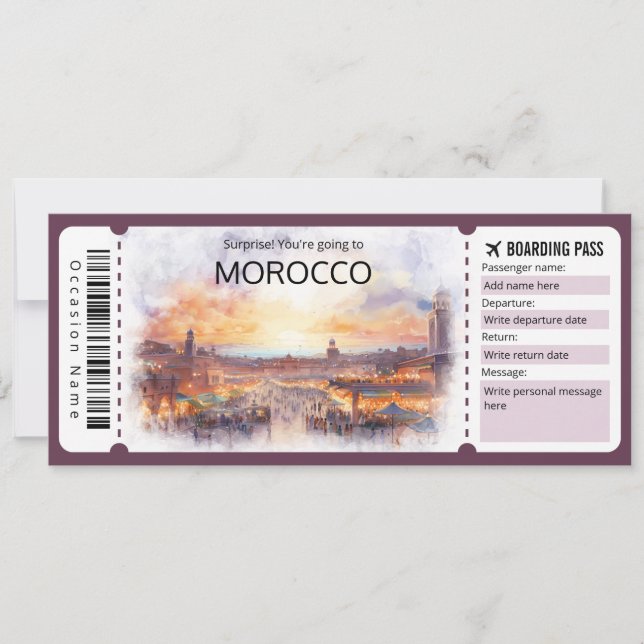 Invitation Billet Avion Editable Morocco Boarding Pass (Devant)
