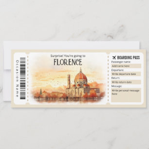 Invitation Billet Avion Florence modifiable, Italie Trip