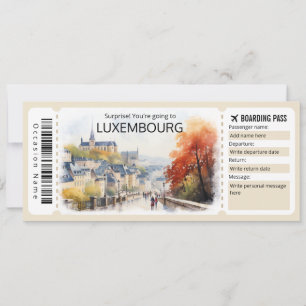 Invitation Billet Avion Luxembourg modifiable, Voyage Luxembo