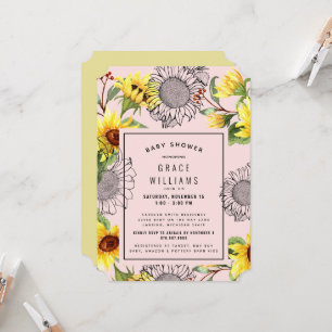 Invitation Billet Baby shower de tournesol rose et jaune