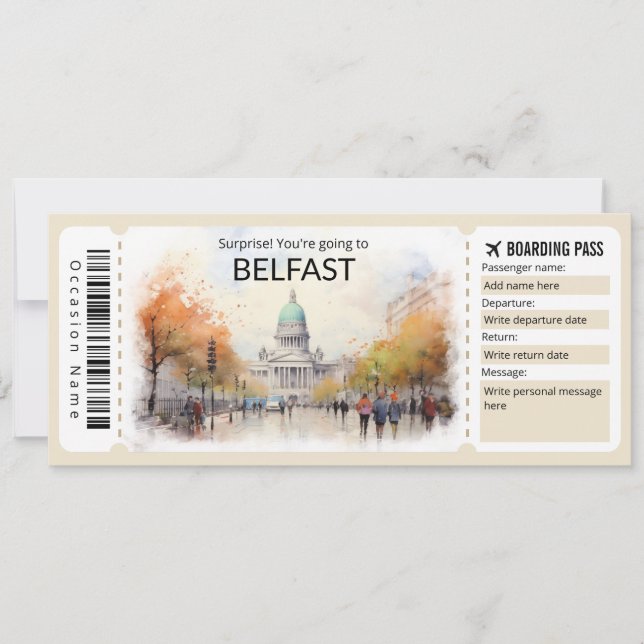 Invitation Billet Belfast Plane modifiable, Irlande Triage (Devant)