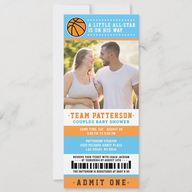 Invitation Billet bleu Basketball Couples Baby shower Photo (Devant)