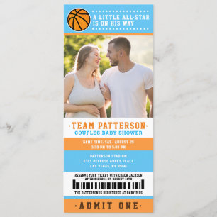 Invitation Billet bleu Basketball Couples Baby shower Photo