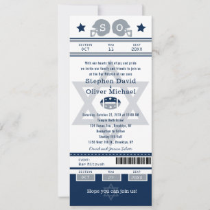 Invitation Billet Blue Silver Bar Mitzvah pour Twins Football