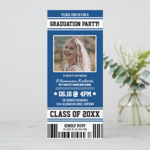 Invitation Billet Blue White Sporty Graduy Party