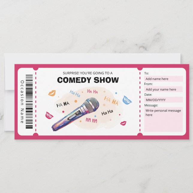 Invitation Billet cadeau comique Show, Billet comique Stand U (Devant)