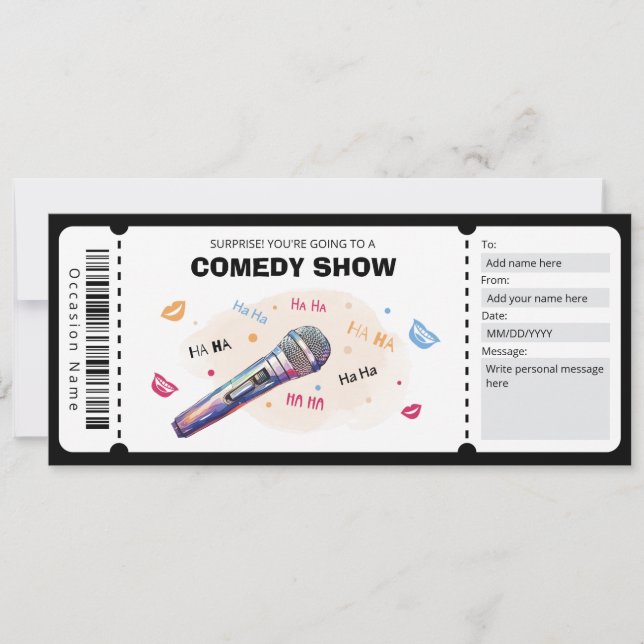 Invitation Billet cadeau comique Show, Billet comique Stand U (Devant)
