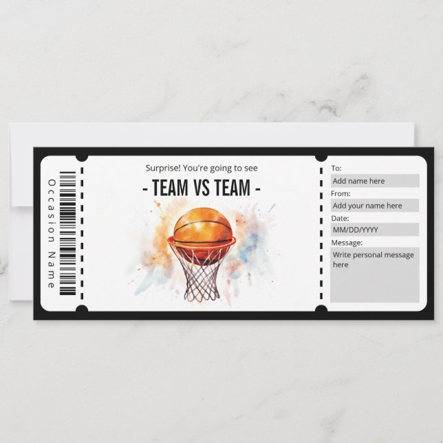 Invitation Billet cadeau de jeu de basket-ball surprise (Devant)