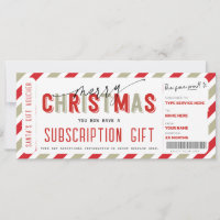 Billet cadeau de service d'abonnement Noël