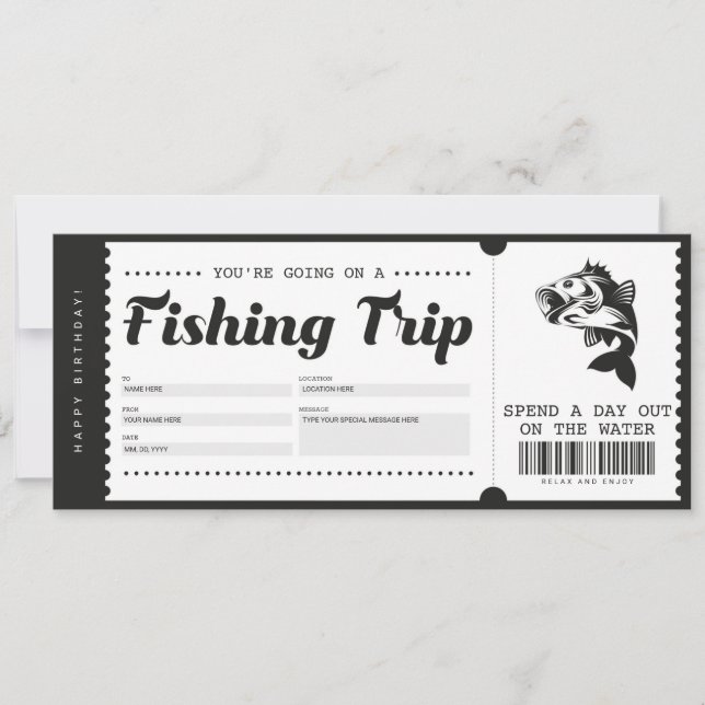 Invitation Billet cadeau de voyage de pêche Certificat (Devant)