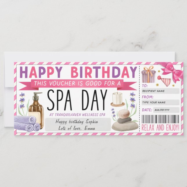 Invitation Billet cadeau Jour Spa personnel (Devant)