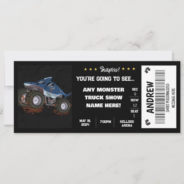 INVITATION BILLET CADEAU MONSTRE CAMION SURPRISE (Devant)