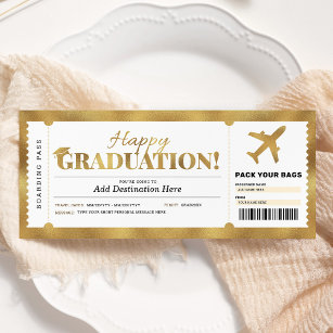Invitation Billet cadeau or pour surprise Graduation Boarding