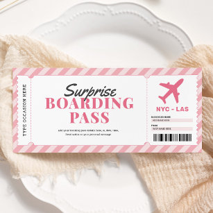 Invitation Billet cadeau Pink Surprise Boarding Pass Avion