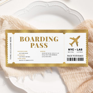 Invitation Billet cadeau pour avion surprise Gold Boarding Pa