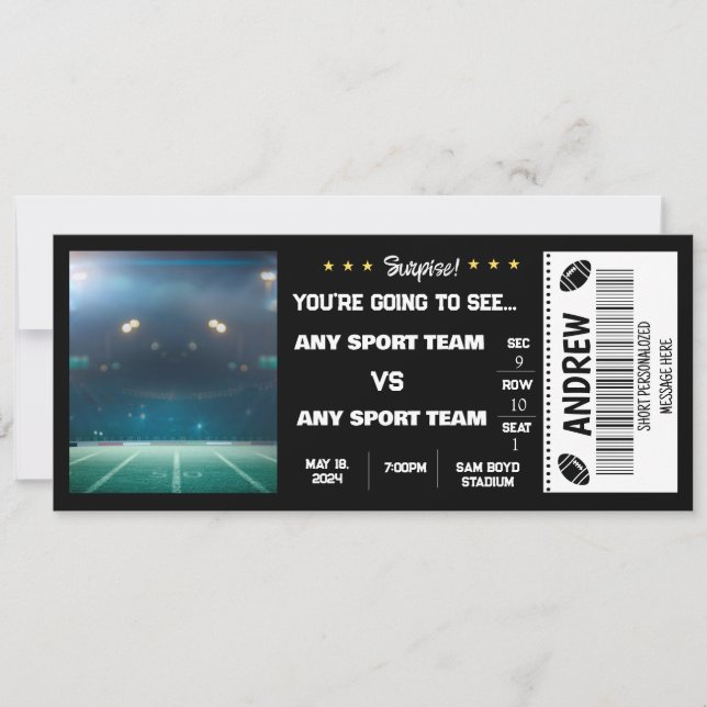 Invitation Billet cadeau pour le stade de football surprise (Devant)