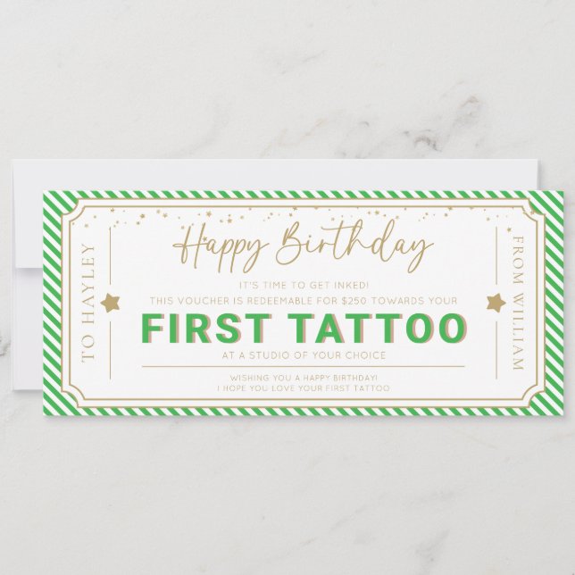 Invitation Billet cadeau pour tatouage Apple Green First pour (Devant)