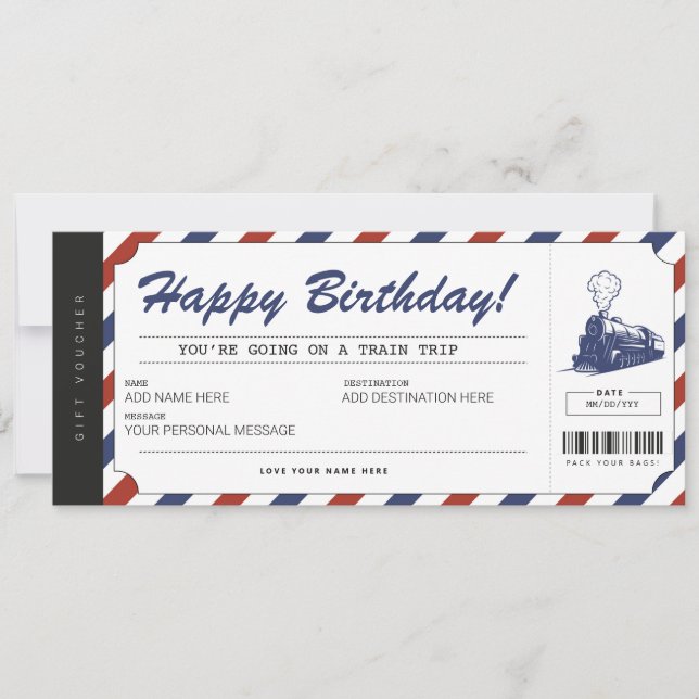 Invitation Billet cadeau pour voyage en train surprise (Devant)